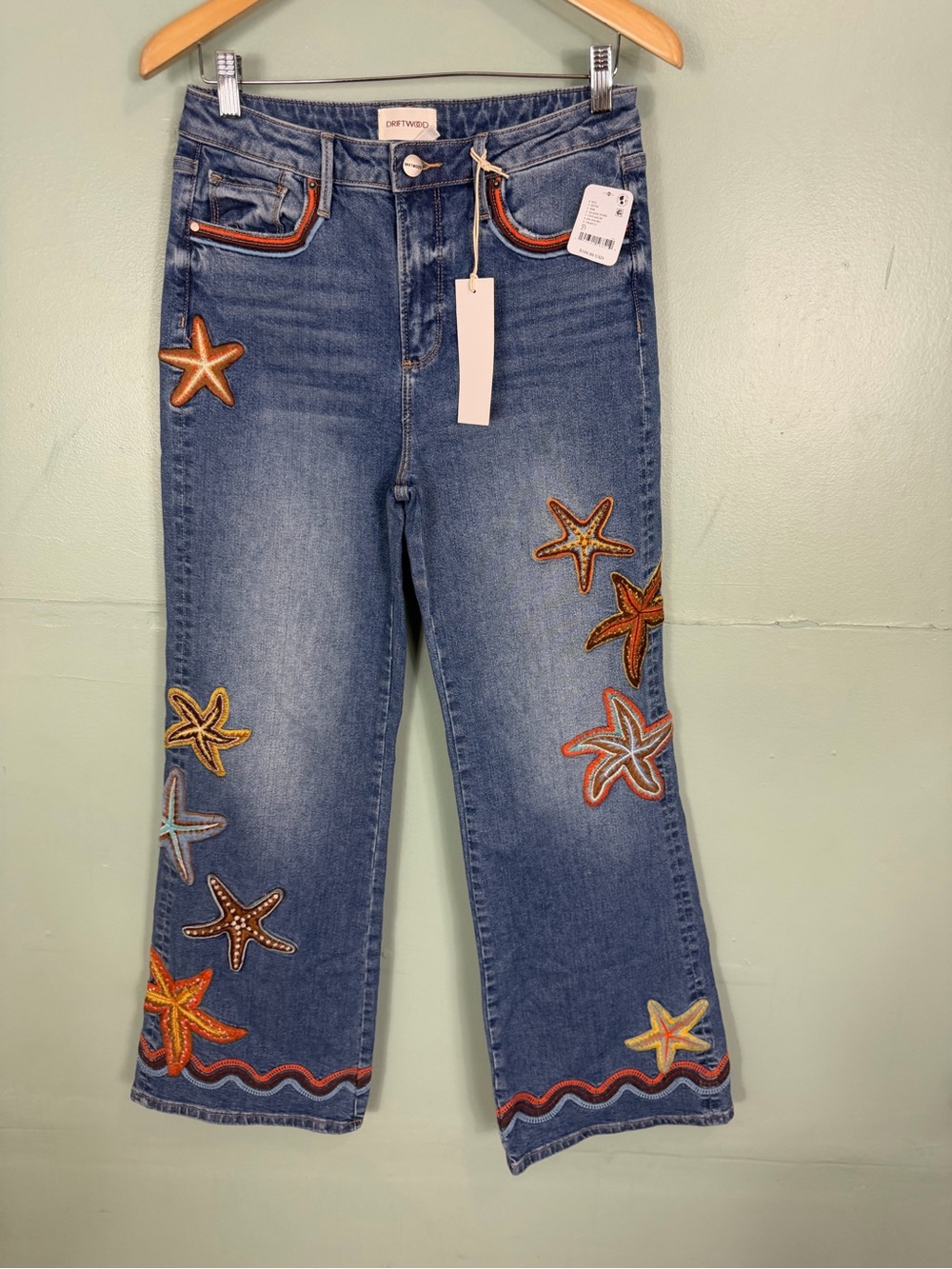 Free People Driftwood Charlee Wide Leg Jeans Seaside Stars Size 27 Jeans